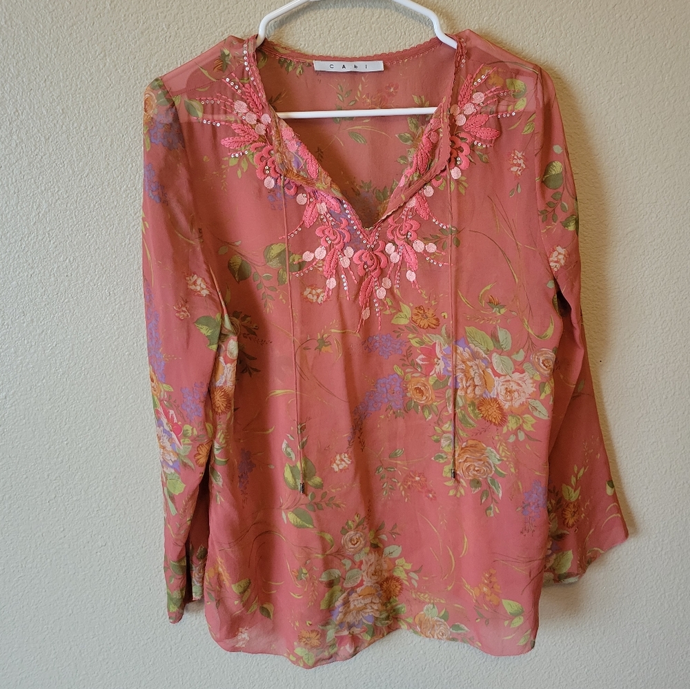 CABI Sheer Silk Floral Blouse, S